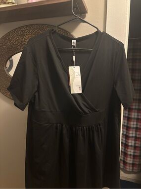Black Wrap-Style Blouse with V-Neck